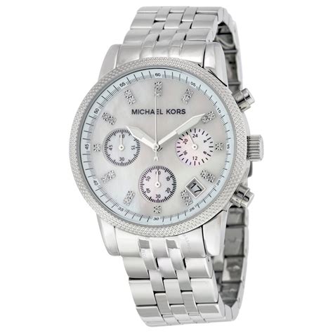 michael kors watches mother of pearl silver chrono with stones|michael kors lexington chronograph.